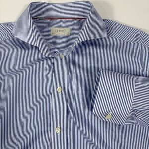 Eton Buttondown Dress Shirt Blue Pinstripe Men's 15.75 40 Medium Long Sleeve